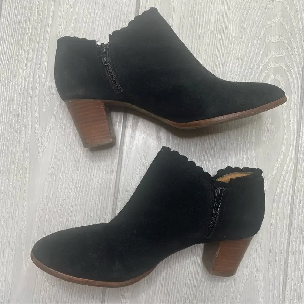 Jack Rogers Women's Black Suede Marianne Scalloped Trim Ankle Boots Size 8